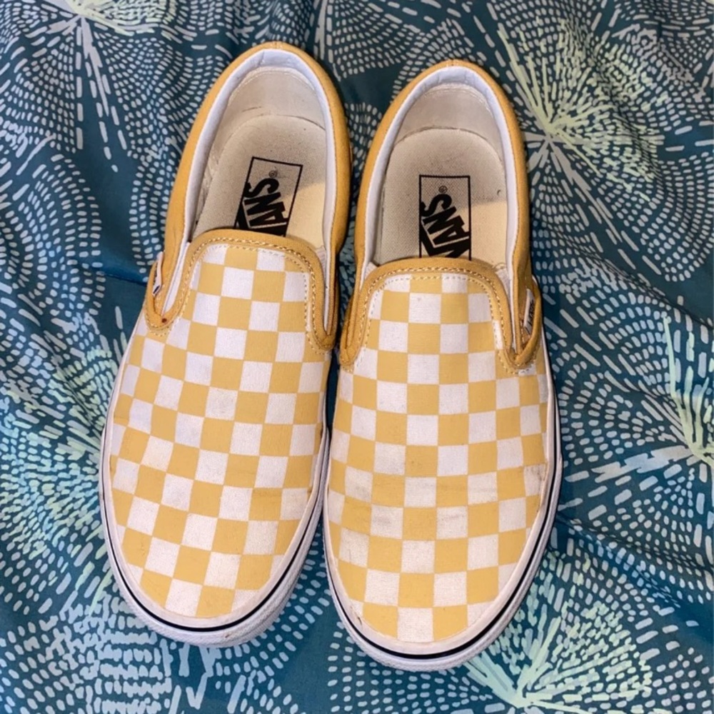 Yellow checkered Slip on vans